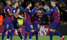 فرحة لاعبي برشلونة بالفوز