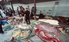 جثامين شهداء مدرسة التابعين في المستشفى المعمداني بمدينة غزة