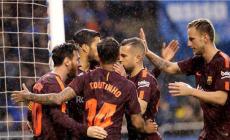 فرحة لاعبي برشلونة بالفوز