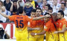 فرحة لاعبي برشلونة بالفوز