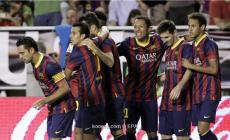 فرحة لاعبي برشلونة بالفوز