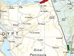 خريطة للمنطقة الحدودية بين مصر وفلسطين
