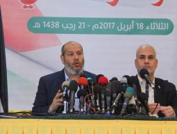 خلال المؤتمر الصحفي لحركة حماس في مدينة غزة