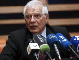 بوريل خلال مؤتمر صحافي في طهران، أمس (أ.ب.)