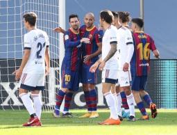 فرحة لاعبي برشلونة بالفوز