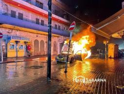 صورة لحرق سيارة للمستوطنين فور دخولها مدينة رام الله