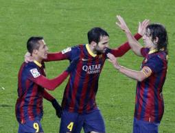 فرحة لاعبي برشلونة بالفوز