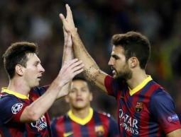 فرحة لاعبي برشلونة بالفوز