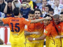فرحة لاعبي برشلونة بالفوز