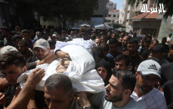 وداع وتشييع الشهيد بصير البرش بعد استشهاده بقصف إسرائيلي شمال غزة