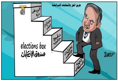 كاريكاتير الرسالة : طريق الفوز بالانتخابات الاسرائيلية