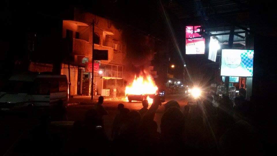 لحظة احتراق السيارة برفح