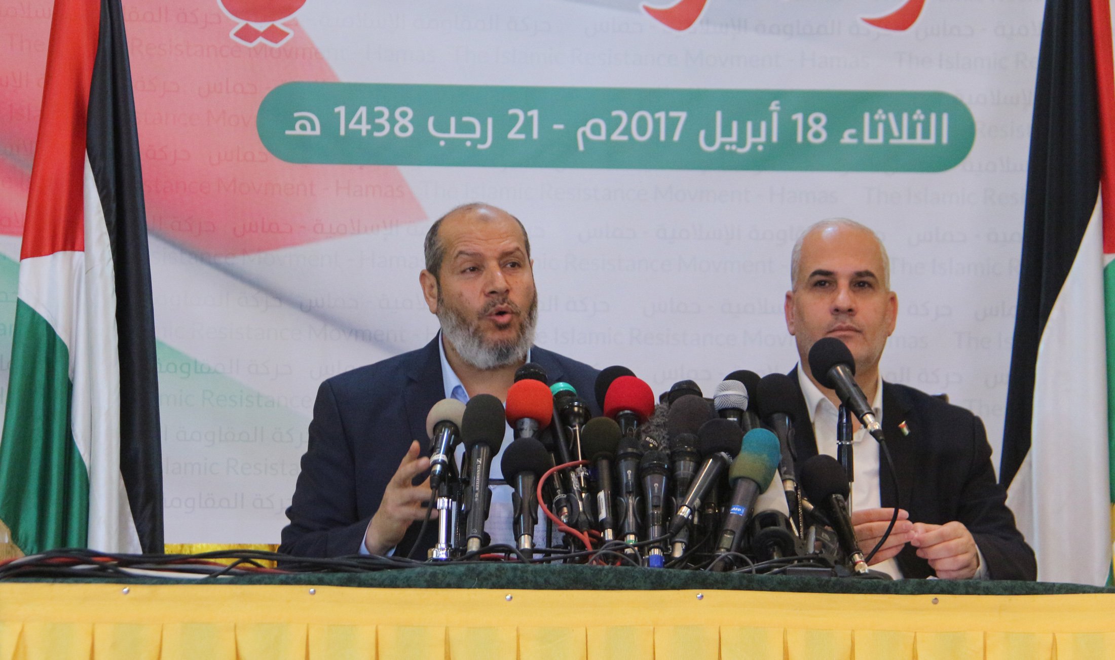 خلال المؤتمر الصحفي لحركة حماس في مدينة غزة