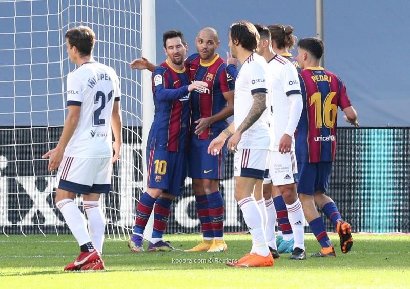 فرحة لاعبي برشلونة بالفوز