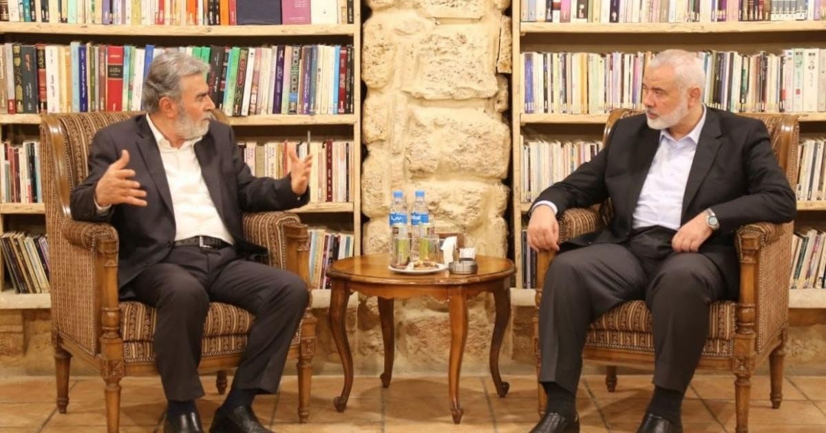 رئيس المكتب السياسي لحركة حماس إسماعيل هنية وزياد النخالة الأمين العام للجهاد الإسلامي