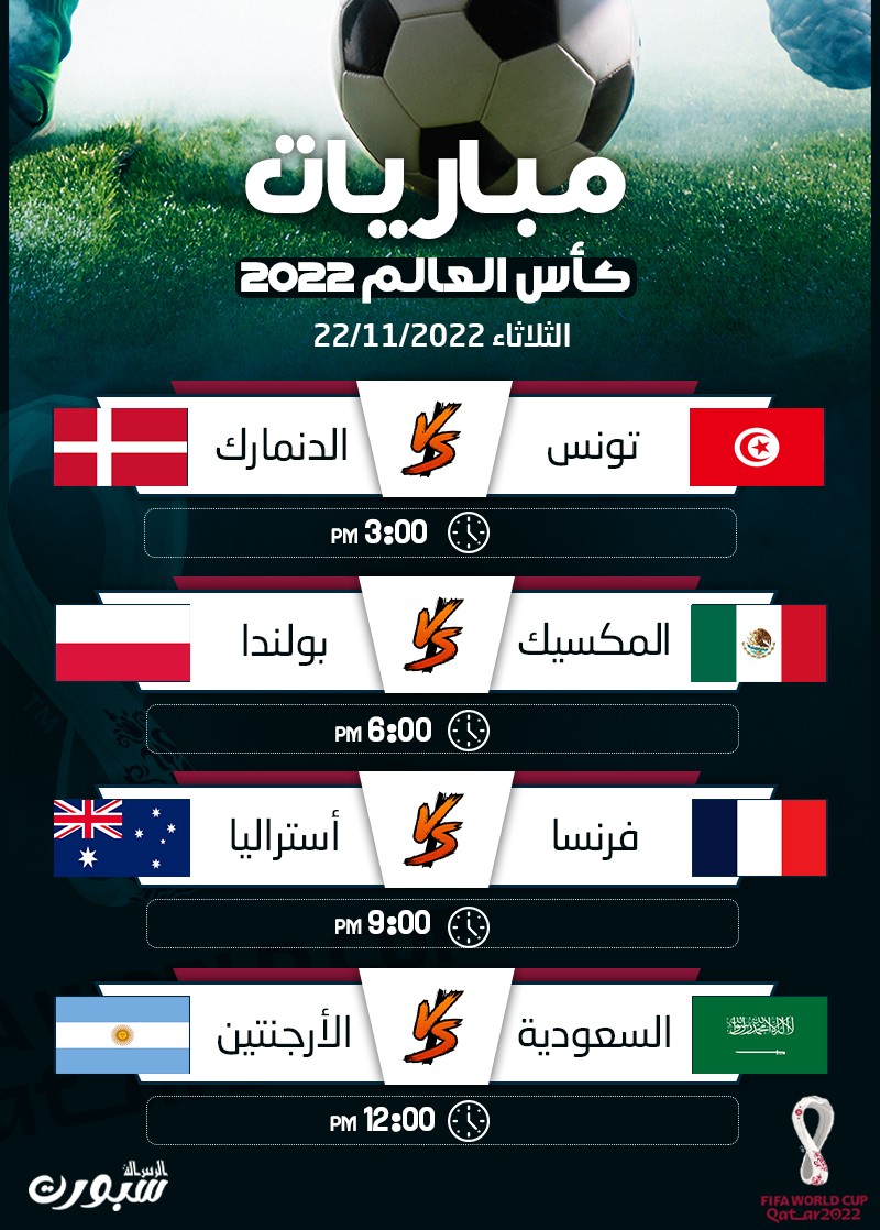 جدول ومواعيد مباريات اليوم الثلاثاء 22/11/2022 كأس العالم