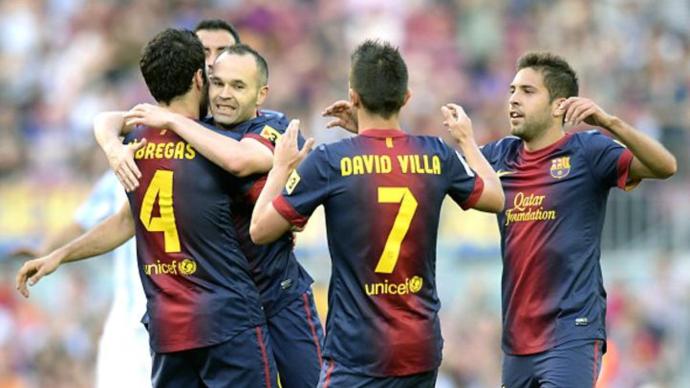 فرحة لاعبي برشلونة بالفوز