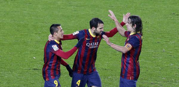 فرحة لاعبي برشلونة بالفوز
