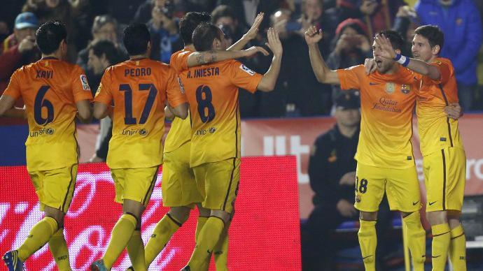 فرحة لاعبي برشلونة بالفوز