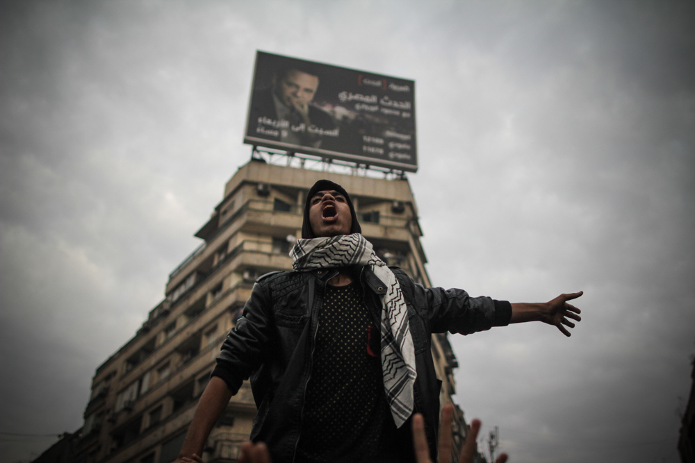خلال مظاهرة رافضة للانقلاب في مصر