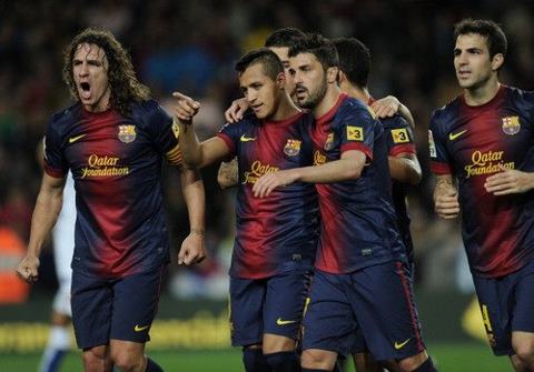 فرحة لاعبي برشلونة بالهدف الأول