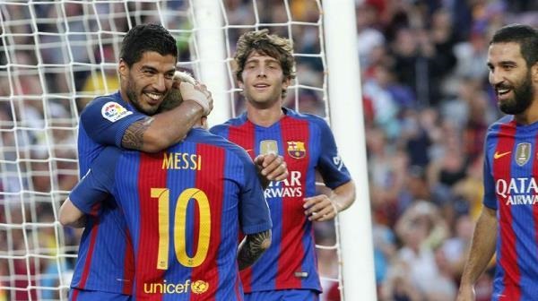 فرحة لاعبي برشلونة بالفوز