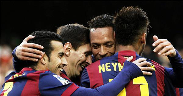 فرحة لاعبي برشلونة بالفوز