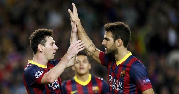 فرحة لاعبي برشلونة بالفوز