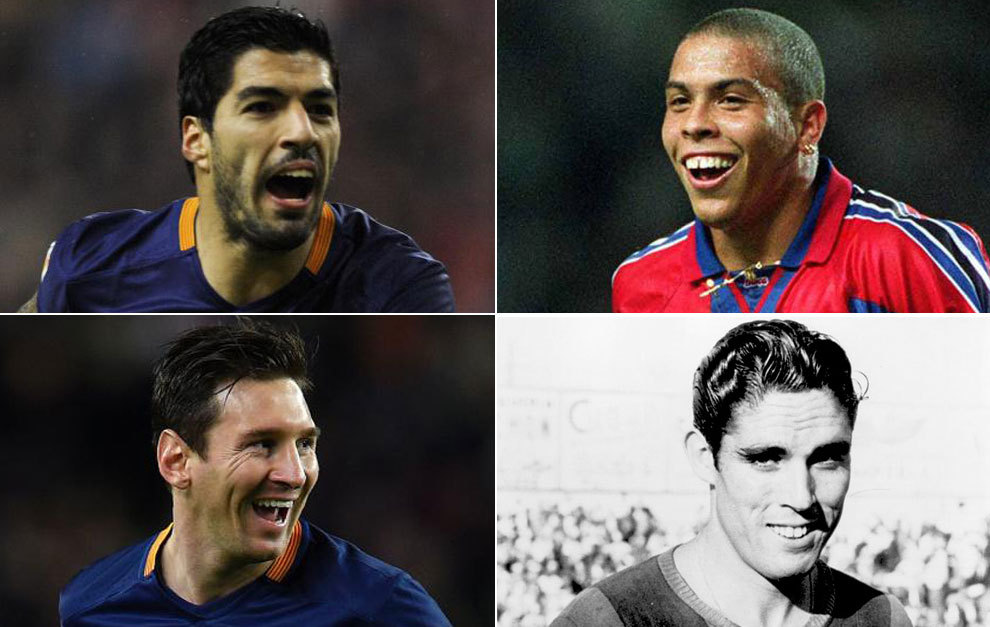 من اليمين: رونالدو, وسواريز, ومارتن, وميسي