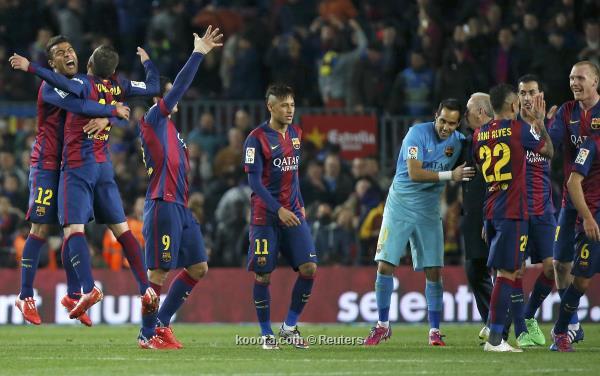 فرحة لاعبي برشلونة بالفوز في الكلاسيكو