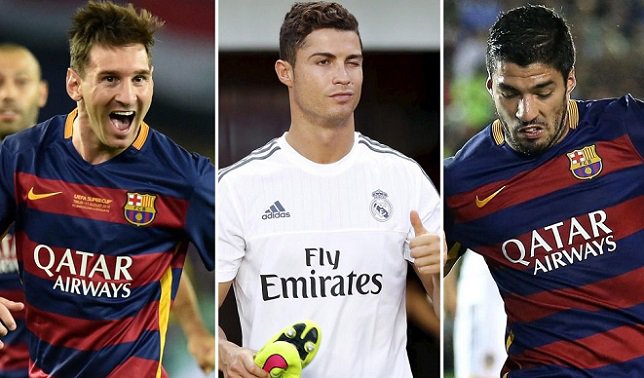 من اليمين: سواريز, ورونالدو, وميسي